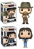 From The Stranger Things, Hopper w/ Donut and Joyce, as stylized POP vinyls from Funko!