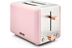 Tower T20036PNK Cavaletto 2-Slice Toaster with Defrost/Reheat, Stainless Steel, 850 W, Marshmallow Pink and Rose Gold