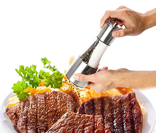 Salz- und Pfeffermühle, GEEKHOM Salz- und Pfeffermühle 2-in-1 Gewürzmühlen-Set mit verstellbarem mechanischen Keramikmahlwerk, Glasgehäuse, rostfreier Edelstahlsalzmühle - 3