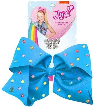 JoJo Siwa 20cm Signature Multi Colored Rhinestone Bow And Necklace Set -Blue
