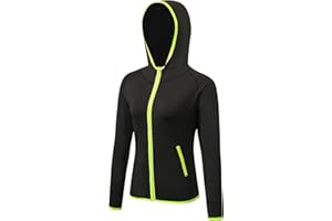 SEAUR Veste de Sport à Capuche Femme Veste de Yoga avec Pouce des Trous Veste de Alpinisme Course avec Poches à Séchage Rapide Jogging Gris Noir
