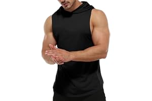 GYMSKOP Men's Workout Sleeveless Hoodies Athletic Training Cotton Gym Hooded Tank Tops Sports Bodybuilding Fitness Muscle T Shirts