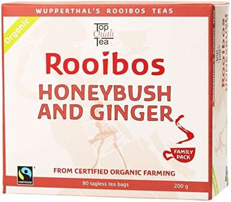 Topqualitea 80 Rooibos Honeybush &amp; Ginger Tea Bags | Certified Organic, Fair-trade| 100% Natural South African Herbal Beverage| Caffeine &amp; Gluten Free| Halal | Detox, Weight Loss, Boost Immunity