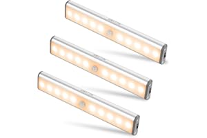 Motion Sensor Closet Lights, MOSTON 10 LED Wireless Under Cabinet Lighting with Built-in Rechargeable Battery, Stick-on Anywhere Magnetic Night Lamp for Cupboard Cabinet Kitchen Wardrobe, Warm White