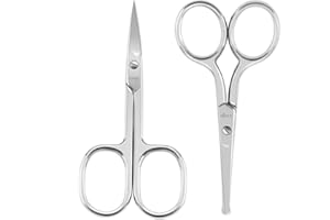 LIVINGO Lot de 2 paires de ciseaux professionnels pour barbe et poils de nez avec bout arrondi et sécurité pour le toilettage des ongles, du visage, de la moustache, des sourcils et des cils