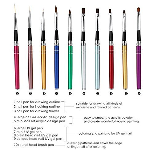 Anself 10-teilig Nagel Pinsel Set für UV-Gel- und Acrylfingernägel - 3