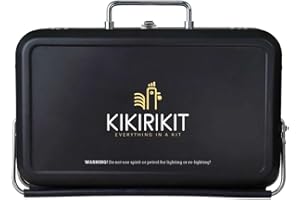 KIKIRIKIT EVERYTHING IN A KIT KIKIRIKIT Grill węglowy- Przenośny grill ze stali nierdzewnej - Grill piknikowy - Łatwy do noszenia i noszenia- Oryginalny prezent - Prezenty dla rodziców (Czarny)