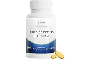 DYNVEO Huile de pépins de courge BIO – Huile de pépins de courge naturelle & vegan - Source naturelle d'acides gras essentiels et de phytostérols – 60 capsules (1 mois)