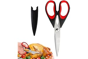 Xiedeai Heavy Duty Kitchen Scissors Ultra Sharp Blades and Soft Grip Stainless Steel Kitchen Shear with Cover Multipurpose Food Scissors for Cutting Meat Chicken Vegetable Fish Herbs Red