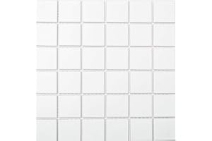 CONWIRE Azulejo de mosaico cuadrado liso blanco mate azulejos de cerámica mosaico formato: 48 x 48 x 6 mm, tamaño de la hoja: 306 x 306 mm, 1 hoja/mate