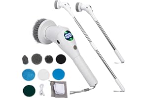 MIDORIMORI Elektrische Reinigungsbürste, elektrischer Schleuderschrubber mit 8 austauschbaren Bürstenköpfen, Dusche Reinigungsbürste mit verstellbarem Verlängerungsgriff für Badezimmer Fliesen Küche Auto Boden