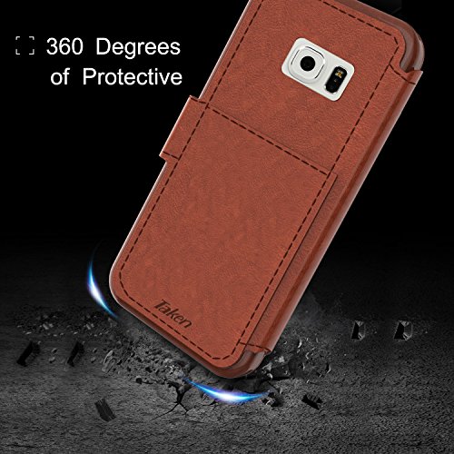 Taken Galaxy S7 Edge Cuero Funda - Cuero Carcasa con Ranuras de Tarjetas del Funda de PU para Samsung Galaxy S7 Edge Color Marr  n