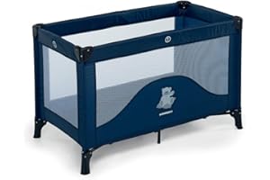 Foppapedretti Lettino da Viaggio Teddytour, Pieghevole, Grande Aerazione tramite Inserti in Rete Laterali, Piedini aggiuntivi per maggiore Stabilità, Custodia da Viaggio, 78x67x127 cm (aperto), Blu