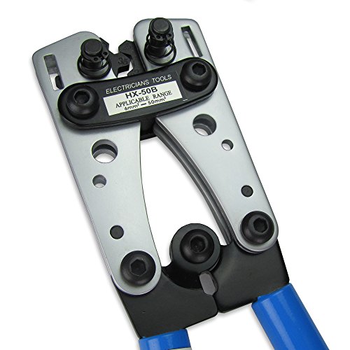 Crimpzange, Kabelschuhzange Kabelschuhe Presszange gross aus Stahl mit rutschfesten Griffen und drehbarem Revolver-Crimpeinsatz für 6 – 10 – 16 – 25 – 35 – 50 mm² - 3