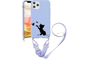 Yoedge Funda con Cuerda para Xiaomi Mi 11 Lite 4G/5G 6,55", Delgada Ligera Fina Carcasa TPU Suave Silicona Case con Correa Colgante Ajustable Collar Correa de Cuello Cadena Cordón, Gato 2