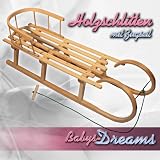 Babys-Dreams Hörnerrodel 120cm mit Rückenlehne & Zugleine Schlitten Holzschlitten Kinderschlitten NEU - 2
