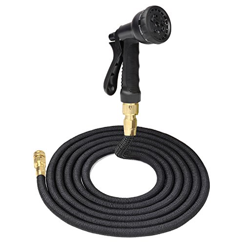 Nuovoware Gartenschlauch, 5M Garten Schlauch Wasserschlauch Gartenteichschlauch mit 8 Spray Modi und abnehmbare Düse für die Bewässerung, Autowäsche, Messing Ventilverbinder + Latex Innenrohr + Polyester Schlauch Gurtband, Schwarz