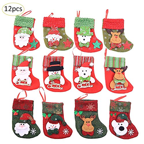 Yunt 12 pezzi Calze di Natale Decorazioni Natalizie Mini calze natalizie Sacchetto di Caramelle