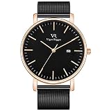 Vigor Rigger Herrenuhren Klassisch Minimalistisch Damen Schwarz Analog Zifferblatt Quarzwerk Uhr Mit Roségold Gehäuse Schwarz Edelstahl Mesh