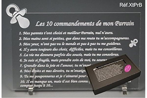 Les 10 commandements de PARRAIN - Tototte texte Baby - Cadeau Baptême & Communion
