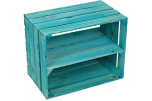 Kistenkolli Altes Land Türkise Massive Schuh- Bücherregalkiste Obstkiste Weinkiste Maße ca 50 x 40 x 29cm mit Zwischenboden Holzkiste Dekokiste Regal
