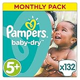 Pampers Baby-Dry Nappies Monthly Saving Pack - Size 5+, Pack of 132 (Personal Care)