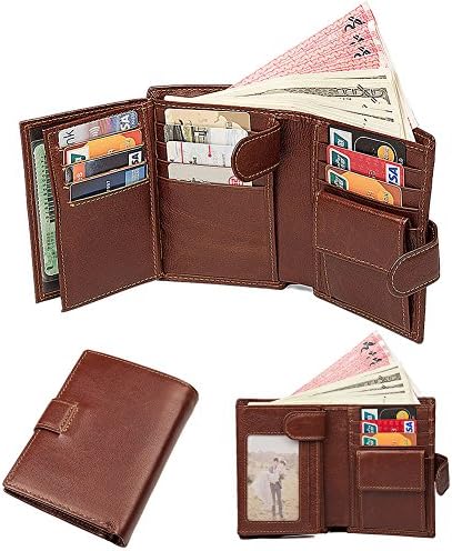 Pangu Wallets for Men - RFID Blocking Trifold Genuine Leather Wallet With 3 ID Window (brown)