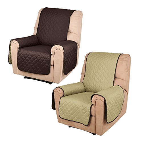 Auralum 177 x 56cm Wasserdicht Doppelseitig Sesselschoner Sofaschoner mit Armlehnen für 1 sitzer Sofa, Anti-Rutsch Sofa Matte für Hunde/ Katzen – Dunkelbraun / Beige - 3