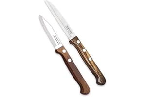 Tramontina LANDHAUS - Cuchillos de cocina (acero inoxidable, mango de madera FSC, apto para lavavajillas, 2 unidades), color marrón