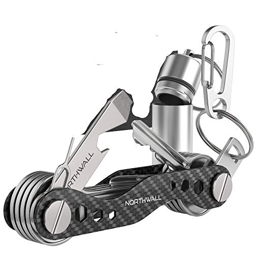 NORTHWALL® - Organizador de Llaves con Multiherramienta, para 2-20 Llaves, 100% Carbono, Tornillo de Acero Inoxidable, Funda para Llaves para Hombre y Mujer