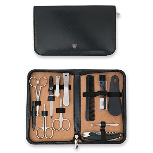 THREE SWORDS • Exclusive 12-Piece MANICURE - PEDICURE - GROOMING - NAIL CARE set / kit / case • basic standard quality