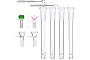 KSVMOAG Glass Bong Downstem and Bowl Set for Water Pipes, Accessories for Hookah with 14.5mm Downstem and 14.4mm Bowl, Glass Pipe Filter with 2 Cleaning Brushes (5.5In Down Stems +4 Colored funnels)