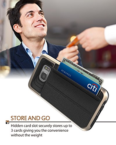 Galaxy S7 Edge funda  Vena  vCommute  Cuero Billetera Case Tarjeta de la ranura del sostenedor  cubierta elegante  Heavy Duty Wallet Cubrir con pie de apoyo para Samsung Galaxy S7 Edge  Oro 