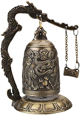 China Buddhism Temple Brass Copper Carved Statue Lotus Buddha Dragon Bell Clock BM