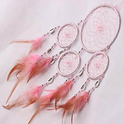 Malloom® Malloom Plumes Mur Pendaison Décoration Dreamcatcher Décor Circulaire Artisanat (Rose)