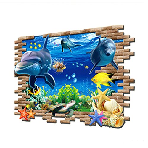 Amybria 3D Unterwasserwelt Wandtattoo Abnehmbare Wandaufkleber DIY Wohnaccessoires Wasserdichte Tapete PVC Aufkleber Wandsticker Wanddekoration für Kinderzimmer Spielzimmer