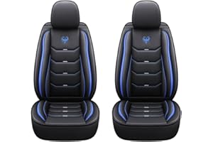 CAR PASSION 2 Fundas Deportivas universales para Asientos de Coche en Cuero sintético, Delanteros con reposacabezas, compatibles con airbags Laterales, Look dinámico (2 Fundas Azules)