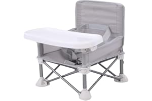 AMOOM Foldable Children Dining Chair, Portable High Chair Toddler Seat With Adjustable Strap and Dinner Tray for Baby Indoor Outdoor