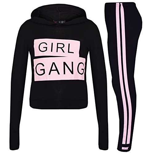 A2Z 4 Kids Enfants Filles Tops Designer - Girl Gang Hooded Crop Set Black 11-12