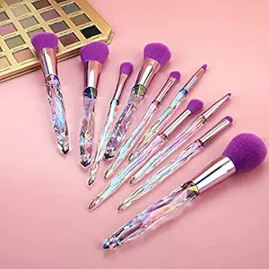 RENESMEE Professional 10Pcs Beauty Makeup Brush Set, Sparkling Crystal Style Makeup Brushes Premium Synthetic Include Foundation, Eyeshadow, Makeup Contour Brushes for Women & Girls (10Pcs)