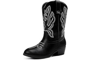 LAURMOSA Girls Cowboy Boots for Kids Cowgirl Boots for Girls Mid Calf Pointed Toe Embroidered Cowgirl Fancy Dress Cow Girl Horse Riding Western Party Shoes for Toddler Little Big Kids