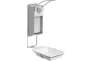 ‎ARNOMED 1x ARNOMED Desinfektionsspender mit Tropfschale, Aluminium Seifenspender für 500ml, Seifenspender zur Wandbefestigung mit langem Armhebel, Eurospender für Desinfektionsmittel, Soap Dispenser, Spender