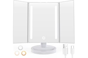 ‎AUXMIR Auxmir Schminkspiegel mit Beleuchtung, 40 LED Kosmetikspiegel mit 3 Lichtfarben & Dimmbare Helligkeit, Faltbar Spiegel Tischspiegel mit Touchschalter