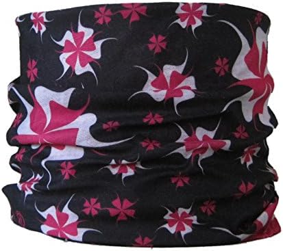 Multifunctional Headwear, Pink Flowers on Black