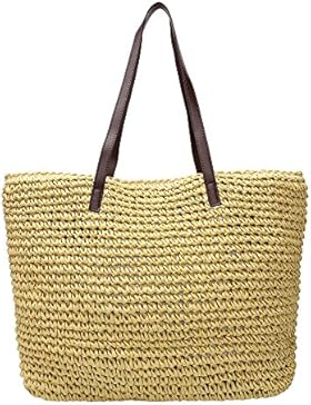 GSPStyle Damen Stroh Schultertasche mit Magnetisches Schloss