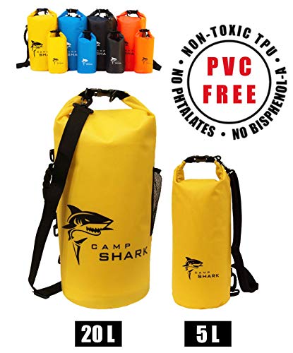 REVALCAMP Dry Bag 20L Gelb - Nicht Krebserregendes PVC* - wasserdichte Tasche aus TPU - Kein übler Geruch, Bessere Elastizität and Längere Lebensdauer - Für den modernen Abenteurer entworfen
