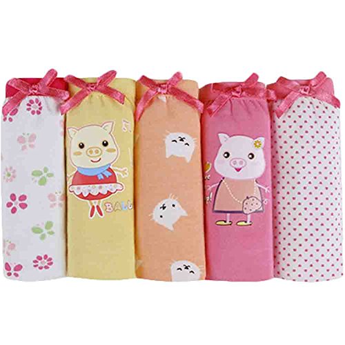 Set of 5 Cute Cartoon Girls Underwears Children Cotton Underwears No Lace(6-7Y)