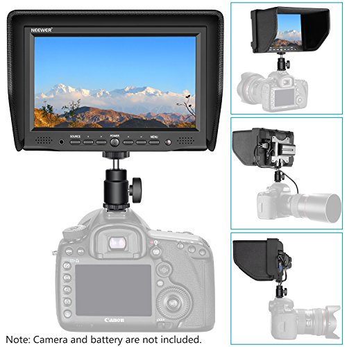 Neewer 7 pouces Moniteur sur Cam  ra avec Entr  e VGA AV  HDMI Ecran IPS 800  1 Contraste 800x480 Haute R  solution pour Canon Nikon Sony Olympus Pentax Appareil Photo et Cam  scope DSLR  NW708-M   Batterie Non Incluse 