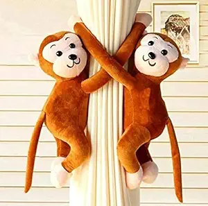 Krishna Decor 2 Pcs Monkey Soft Plush Toy Curtain Tiebacks Holder Clip for Children Living Room Decoration Accessories (Brown) (Coffee)