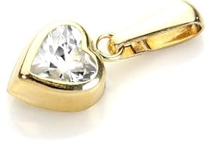 jewellerybox 9ct Yellow Gold 5mm Heart Shape Clear CZ Crystal Rubover Pendant